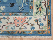 Load image into Gallery viewer, Woven Art | Hand-Knotted Oushak Rug with a Modern Twist in Blue-Green with Orange Accents
