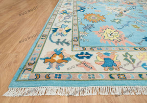 Sky Symphony | Handmade Oushak rug with Intense Orange accents and a Relaxing Blue color