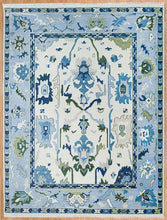 Load image into Gallery viewer, Ivory Elegance Hand Knotted Contemporary Oushak Rug with Navy Accents for Living Room
