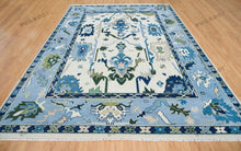 Load image into Gallery viewer, Ivory Elegance Hand Knotted Contemporary Oushak Rug with Navy Accents for Living Room
