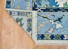 Load image into Gallery viewer, Ivory Elegance Hand Knotted Contemporary Oushak Rug with Navy Accents for Living Room
