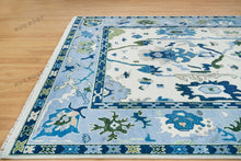 Load image into Gallery viewer, Ivory Elegance Hand Knotted Contemporary Oushak Rug with Navy Accents for Living Room
