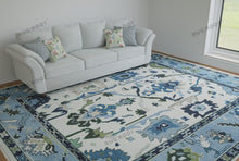 Load image into Gallery viewer, Ivory Elegance Hand Knotted Contemporary Oushak Rug with Navy Accents for Living Room
