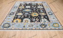 Load image into Gallery viewer, Modern Drama | Black &amp; Blue Oushak Rug with Vibrant Touches
