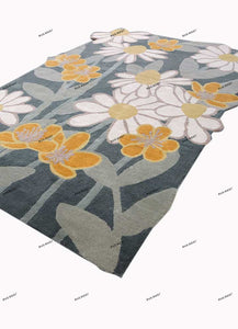 Hand Tufted Floral Design  Rug For Living Room Bedroom - Irregular Shape Blue-Gray