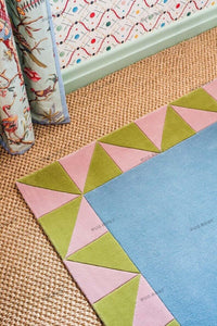 Hand Tufted Geometrical Design Rug - Blue and Pink | Drawing Living Room