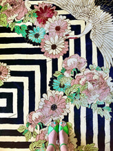 Load image into Gallery viewer, Hand Tufted Floral and Crane Designer Rug with Viscose Accents 10x14 Black &amp; Navy Blue
