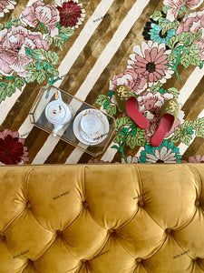 Hand-Tufted Designer Floral Crane Rug - 9' x 12' Gold Color