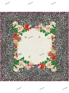 Hand-Tufted Floral Border Rug with Leopard Design 8x10 - (Black, White, and Pink)