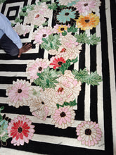 Load image into Gallery viewer, Hand Tufted Floral and Crane Designer Rug with Viscose Accents 10x14 Black &amp; Navy Blue
