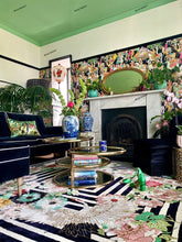 Load image into Gallery viewer, Hand Tufted Floral and Crane Designer Rug with Viscose Accents 10x14 Black &amp; Navy Blue
