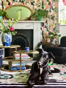 Hand Tufted Floral and Crane Designer Rug with Viscose Accents 10x14 Black & Navy Blue