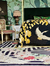 Load image into Gallery viewer, Hand Tufted Floral and Crane Designer Rug with Viscose Accents 10x14 Black &amp; Navy Blue
