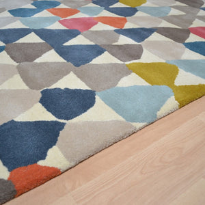 Hand Tufted Rug Colorful Geometric Pattern Multi Colors