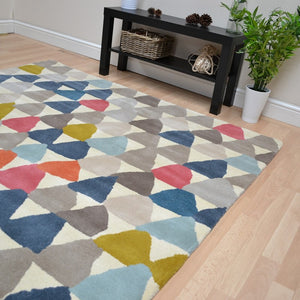 Hand Tufted Rug Colorful Geometric Pattern Multi Colors