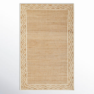 Handwoven Jute Rug with Ivory Zigzag Border – Flatweave