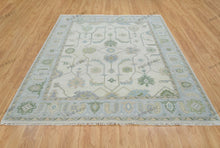 Load image into Gallery viewer, Subtle Oushak Rug with Off White Base, Accented by Coastal Green &amp; Baby Blue
