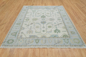 Subtle Oushak Rug with Off White Base, Accented by Coastal Green & Baby Blue