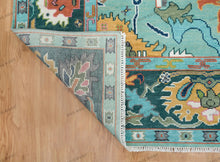 Load image into Gallery viewer, Rug Root Vibrant Aqua and Dark Green Hand-Knotted Oushak Rug
