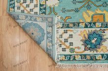 Load image into Gallery viewer, Coastal Oasis Oushak Hand Knotted Aqua Rug with Ivory Accents
