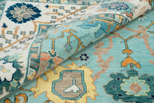 Load image into Gallery viewer, Coastal Oasis Oushak Hand Knotted Aqua Rug with Ivory Accents
