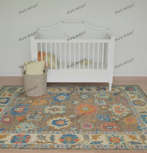 Modern Turkish Oushak | Peanut Brown Contemporary Rug for Children's Room