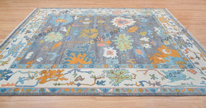 Silver Garden | Handwoven Grey Oushak Rug with Emerald Accents | Floral