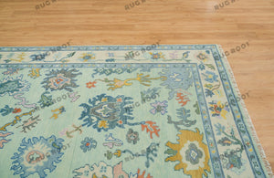 Azure Meadow | Handwoven Oushak Rug with Vibrant Accents | Blue & Green