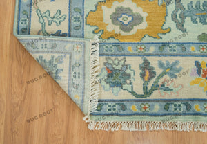 Azure Meadow | Handwoven Oushak Rug with Vibrant Accents | Blue & Green