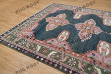 Load image into Gallery viewer, Emerald &amp; Navy Tapestry | Handwoven Turkish Oushak Rug with Pink Accents | Wool
