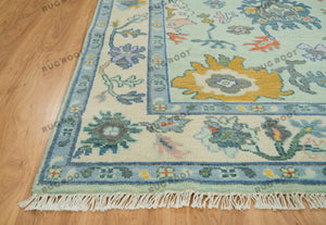 Azure Meadow | Handwoven Oushak Rug with Vibrant Accents | Blue & Green