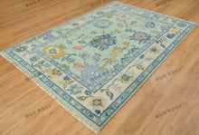 Load image into Gallery viewer, Azure Meadow | Handwoven Oushak Rug with Vibrant Accents | Blue &amp; Green
