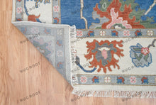 Load image into Gallery viewer, Sapphire Seascape | Handwoven Oushak Rug with Ruby Accents | Blue &amp; Ivory
