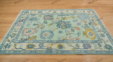 Load image into Gallery viewer, Azure Meadow | Handwoven Oushak Rug with Vibrant Accents | Blue &amp; Green
