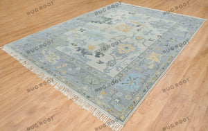 Handcrafted Floor carpet | Fading Silvery Grey Oushak Rug | Turkish Rug For Living Area