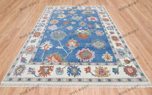 Load image into Gallery viewer, Sapphire Seascape | Handwoven Oushak Rug with Ruby Accents | Blue &amp; Ivory
