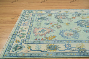 Azure Meadow | Handwoven Oushak Rug with Vibrant Accents | Blue & Green