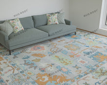 Load image into Gallery viewer, Silver Sonata | Handwoven Oushak Rug | Gray, White, Blue &amp; Orange Accents
