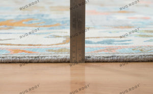 Silver Sonata | Handwoven Oushak Rug | Gray, White, Blue & Orange Accents