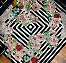 Load image into Gallery viewer, Hand Tufted Floral and Crane Designer Rug with Viscose Accents 10x14 Black &amp; Navy Blue
