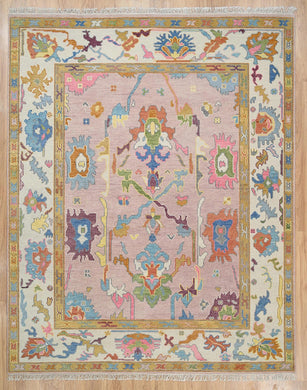 Hand Knotted Oushak Rugs | Pink Color