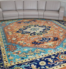 Load image into Gallery viewer, Rug Root Rust, Blue &amp; Gold Hand-Knotted Serapi Rug | Vibrant Wool Carpet | 9&#39;x12&#39;
