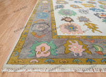 Load image into Gallery viewer, Enchanted Tapestry | Ivory Oushak Rug with Gray Border &amp; Colorful Accents | Wool, Bedroom
