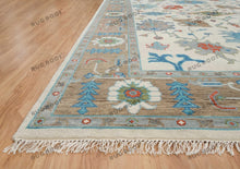 Load image into Gallery viewer, Global Fusion | Handwoven Oushak Rug | Ivory with Sky Blue Accents | Wool, Living Room
