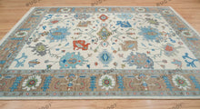 Load image into Gallery viewer, Global Fusion | Handwoven Oushak Rug | Ivory with Sky Blue Accents | Wool, Living Room
