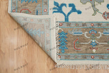 Load image into Gallery viewer, Global Fusion | Handwoven Oushak Rug | Ivory with Sky Blue Accents | Wool, Living Room
