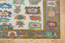 Load image into Gallery viewer, Enchanted Tapestry | Ivory Oushak Rug with Gray Border &amp; Colorful Accents | Wool, Bedroom
