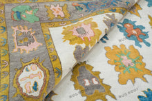 Load image into Gallery viewer, Enchanted Tapestry | Ivory Oushak Rug with Gray Border &amp; Colorful Accents | Wool, Bedroom
