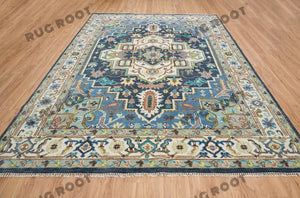 Global Treasures | Handcrafted Turkish Rug in Blue and White with Vintage Flair