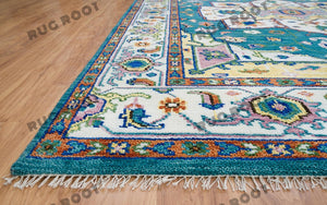 Hand Knotted Harmony | Soft Teal & Ivory Turkish Wool Rug